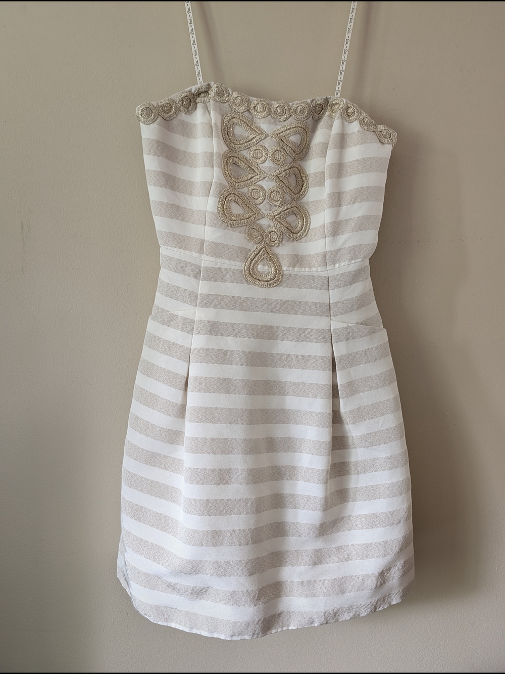 Lilly Pulitzer blossom gold and White & Light Gold Beaded Strapless Mini Dress - Picture 1 of 5